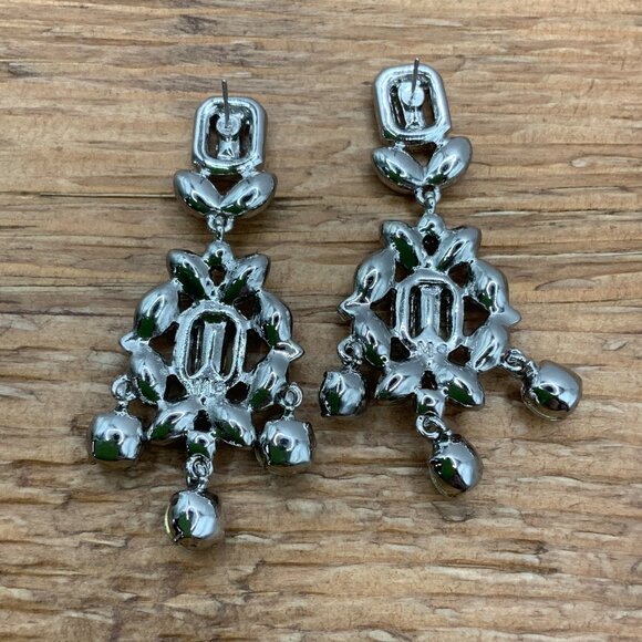 Monet Silver Tone Rhinestone Chandelier Earrings - Picture 5 of 7